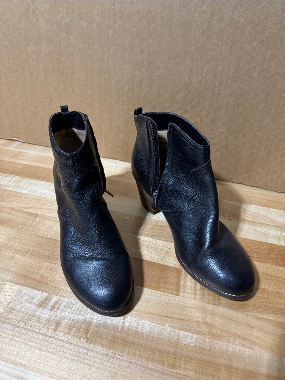Women's Black Leather Ankle Booties with Side Zip
